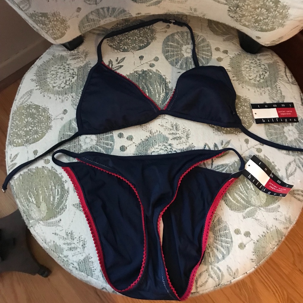 Vintage Tommy Hilfiger Navy and Red Bikini